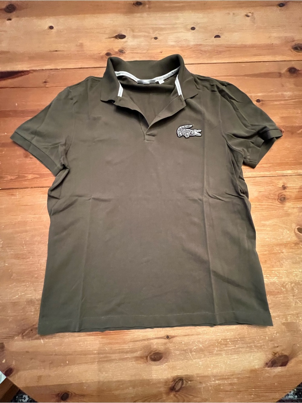 Lacoste Men's Olive Green Cotton Polo Shirt Large